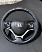 Honda Civic FB7 Araca Özel Direksiyon Kılıfı (Kristal Karbon Soft Nokta Mavi İpli) thumbnail 1