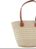 Modern Tasarım Kadın Hasır Çanta Plaj Rattan Çanta Dalga Desen - 7