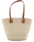 Modern Tasarım Kadın Hasır Çanta Plaj Rattan Çanta Dalga Desen - 6