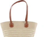 Modern Tasarım Kadın Hasır Çanta Plaj Rattan Çanta Dalga Desen - 9