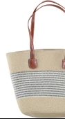 Modern Tasarım Kadın Hasır Çanta Plaj Çanta Rattan Çanta Çizgi Desen - 7