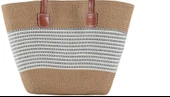 Modern Tasarım Kadın Hasır Çanta Plaj Çanta Rattan Çanta Çizgi Desen - 4