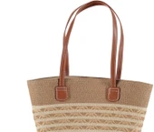 Modern Tasarım Kadın Hasır Çanta Plaj Rattan Çanta Dalga Desen - 4