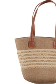 Modern Tasarım Kadın Hasır Çanta Plaj Rattan Çanta Dalga Desen - 3