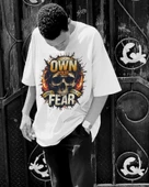 Own Your Fear Kuru Kafa Baskılı Oversize Tişört  Cesur ve Asi Sokak Stili - 1
