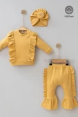 Omuzdan Fırfır Detaylı Boneli 3'lü % 100 Pamuklu Kız Bebek Takımı thumbnail 1