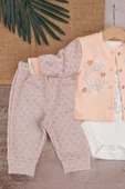 Stay Little Puan Desenli 3'lü Hırkalı Kız Bebek Takım - 3