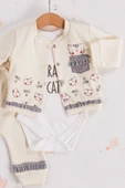 Kedi Desenli 3'lü Hırkalı Kız Bebek Takım thumbnail 2