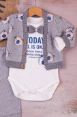 Papyonlu Bear Çizgili Model Ceketli 3'lü Erkek Bebek Takımı thumbnail 2