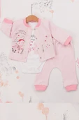 Happy Dancing Desenli 3'lü Hırkalı Kız Bebek Takım thumbnail 1