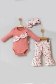 Çiçek Desenli Fiyonklu 3'lü Kız Bebek Takım thumbnail 1