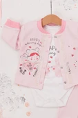 Happy Dancing Desenli 3'lü Hırkalı Kız Bebek Takım thumbnail 3