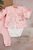Love Tavşan Desenli Kol Detaylı 3'lü Hırkalı Kız Bebek Takım thumbnail 2