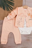 Love Tavşan Desenli Kol Detaylı 3'lü Hırkalı Kız Bebek Takım thumbnail 2