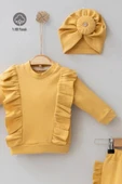 Omuzdan Fırfır Detaylı Boneli 3'lü % 100 Pamuklu Kız Bebek Takımı thumbnail 3
