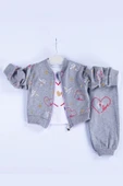 Kalp Desenli Hırkalı Pamuklu 3'lü Kız Bebek Takımı thumbnail 1