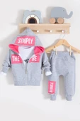 Simply Desenli Kapişonlu 3'lü Kız Bebek Takımı - 1