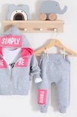 Simply Desenli Kapişonlu 3'lü Kız Bebek Takımı - 3