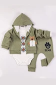 Bear Nakışlı Kapişonlu Erkek Bebek Takım - 1