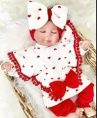 Fiyonklu Kalp Desenli % 100 Pamuk 3'lü Kız Takım thumbnail 1