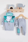 Simply Desenli Kapişonlu 3'lü Erkek Bebek Takımı - 1
