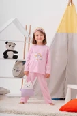 Unicorn Desenli Çanta ve Maskeli % 100 Pamuk Kız Çocuk Pijama Takımı - 5