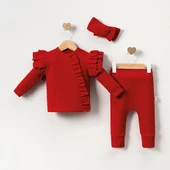 Orkide Desenli Fisto Detaylı 3 Parça Kız Bebek Takımı %100 Pamuk thumbnail 1