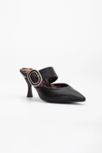Kadın Topuklu Ayakkabı Siyah Açık Topuk Kalın Taşlı Bantlı thumbnail 4