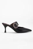 Kadın Topuklu Ayakkabı Siyah Açık Topuk Kalın Taşlı Bantlı thumbnail 3