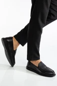 Hakiki Deri Erkek Loafer Ayakkabı Siyah Kolej Model Düz Taban thumbnail 2