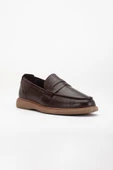 Hakiki Deri Erkek Loafer Ayakkabı Kahve Kolej Model Düz Taban thumbnail 4