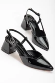 Büyük Numara Rugan Yan Direkli Siyah Kadın Topuklu Ayakkabı thumbnail 1