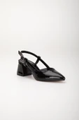Büyük Numara Rugan Yan Direkli Siyah Kadın Topuklu Ayakkabı thumbnail 4
