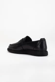 Hakiki Deri Erkek Loafer Ayakkabı Siyah Kolej Model Düz Taban thumbnail 5