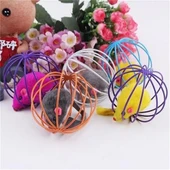 Miracle Omni® Renkli Metal Kafesli Peluş Fareli Kedi Köpek Oyuncağı Oyun Topu 6 cm - 3