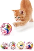 Miracle Omni® Renkli Metal Kafesli Peluş Fareli Kedi Köpek Oyuncağı Oyun Topu 6 cm - 8
