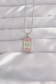 316L Çelik Gümüş Renk Pembe Mineli Ay Figür Tarot Kolye thumbnail 1