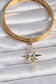 Pirinç Gold Renk Zirkon Taşlı Kutup Yıldızı Nazar Boncuk Detay Ajda Charm - 2