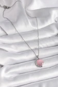 316L Çelik Gümüş Renk Daire Pembe Sedefli Model Kadın Kolye - 2