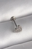 316L Çelik Gümüş Renk Zirkon Taşlı Kalp Model Tragus Piercing - 1