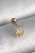 316L Çelik Gold Renk Üçgen Zirkon Taşlı Tragus Piercing - 1