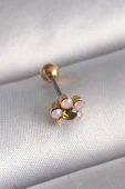 316L Çelik Gold Renk Zirkon Taşlı Çiçek Tragus Piercing - 1