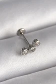 316L Çelik Gümüş Renk Zirkon Taşlı Tragus Piercing - 1