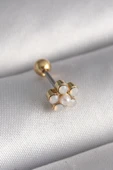 316L Çelik Gold Renk Zirkon Taşlı Çiçek Model Tragus Piercing - 1