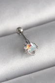 316L Çelik Gümüş Renk Zirkon Taşlı Kalp Tragus Piercing - 1