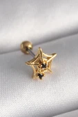 316L Çelik Gold Renk Siyah Zirkon Taş Detay Örümcek Ağ Model Tragus Piercing - 1