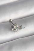 316L Çelik Gümüş Renk Zirkon Taşlı Sallantı Kalp Detay Tragus Piercing - 1