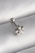 316L Çelik Gümüş Renk Zirkon Taşlı Çiçek Model Tragus Piercing - 1