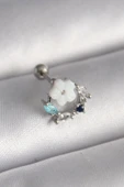 316L Çelik Gümüş Renk Zirkon Taş Detay Beyaz Çiçek Model Tragus Piercing - 1