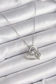 316L Çelik Gümüş Renk Zincir Zirkon Taş Detaylı Kalp Model Sonsuzluk Detay Kadın Kolye - 1
